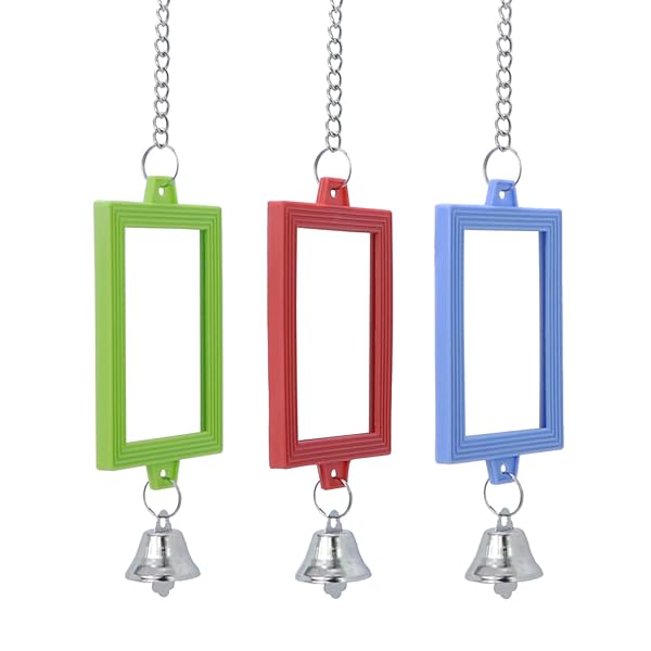 Wontee 4 PCS Bird Mirror with Bell Parrot Hanging Toy for Cockatiel Parakeets Canaries Budgie Cage Accessories - View 4 of 7