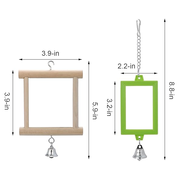 Wontee 4 PCS Bird Mirror with Bell Parrot Hanging Toy for Cockatiel Parakeets Canaries Budgie Cage Accessories - View 6 of 7