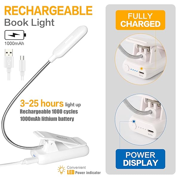 VAVOFO VAVOFO Clip On Book Light 7 LED Reading Light 9-Level Warm Cool White Eye Care Lamp for Kids and Bookworms White - View 5 of 6