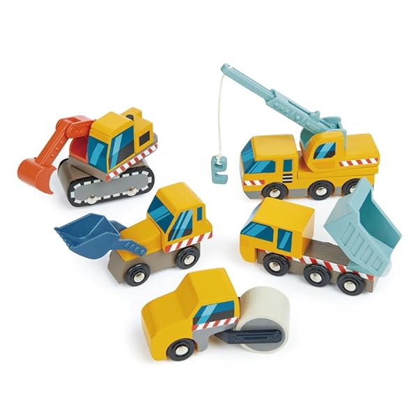 Tender Leaf Toys Tender Leaf Toys Construction Site Set with Crane Truck Road Roller Dump Truck and Front Loader for Kids 3 Years and Up