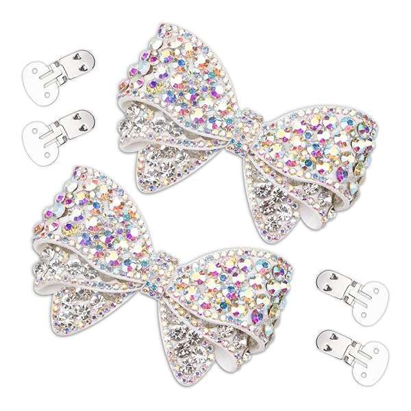 KOOBOOK Sparkly Rhinestone Bow Shoe Clips - Fashionable Shoe Decorations to Make Your Shoes Shine Brighter (2 Pcs, White)