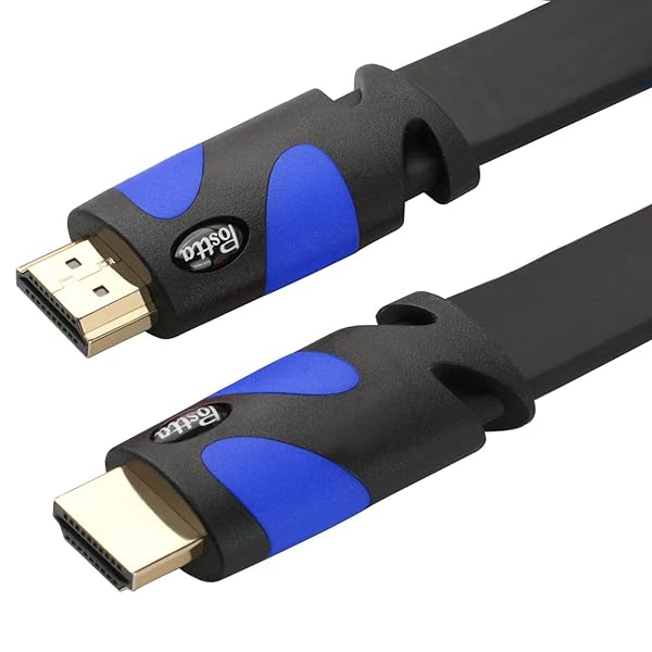 Postta Postta 25 Feet Flat HDMI Cable 2.0 Supports 4K Ultra HD 3D 2160p 1080p Ethernet and Audio Return Black Blue