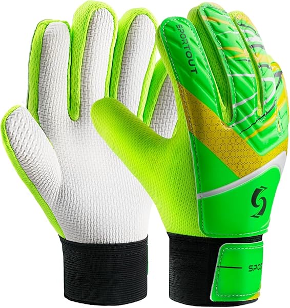 Sportout Sportout Kids Goalkeeper Gloves with Double Wrist Protection Non-Slip Latex Material Size 6 for Ages 8 to 12 Green Soccer Gloves