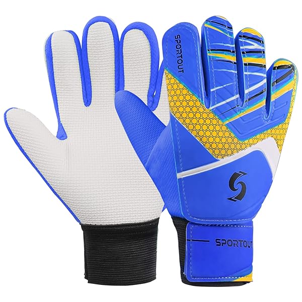Sportout Sportout Kids Goalkeeper Gloves - Size 7, Blue, Double Wrist Protection & Non-Slip Latex for Ages 12-14