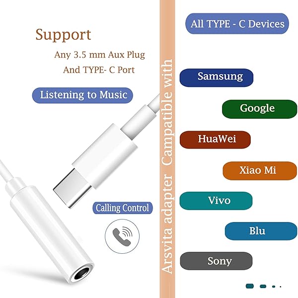 arsvita arsvita Car Audio Aux Cassette Adapter with Type C to 3.5mm Audio Aux Jack Adapter for Google Samsung Xiaomi Huawei Devices White - View 3 of 8