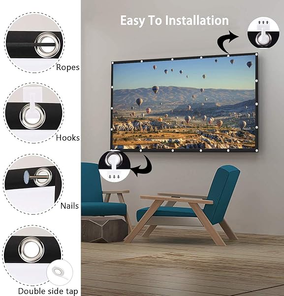 ASHATA ASHATA 120-Inch 16:9 HD 4K Portable Projector Screen - Foldable, Black Edging, Ideal for Home Theater & Outdoor Use - View 6 of 10