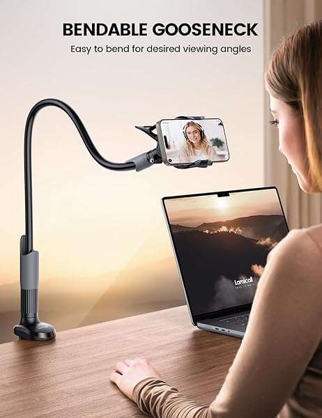 Lamicall "Flexible Lamicall Gooseneck Phone Holder for Bed - Perfect Clamp for iPhone 16 Pro Max & 4-7" Phones" - View 4 of 9