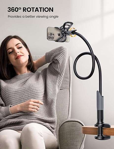 Lamicall "Flexible Lamicall Gooseneck Phone Holder for Bed - Perfect Clamp for iPhone 16 Pro Max & 4-7" Phones" - View 5 of 9