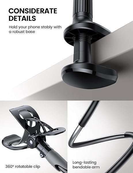 Lamicall "Flexible Lamicall Gooseneck Phone Holder for Bed - Perfect Clamp for iPhone 16 Pro Max & 4-7" Phones" - View 8 of 9