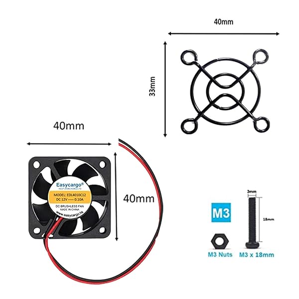 Easycargo Easycargo 4pcs 40mm 12V DC Brushless Cooling Fan with Grill Mounting Kit for 3D Printers and Electronics - View 3 of 6