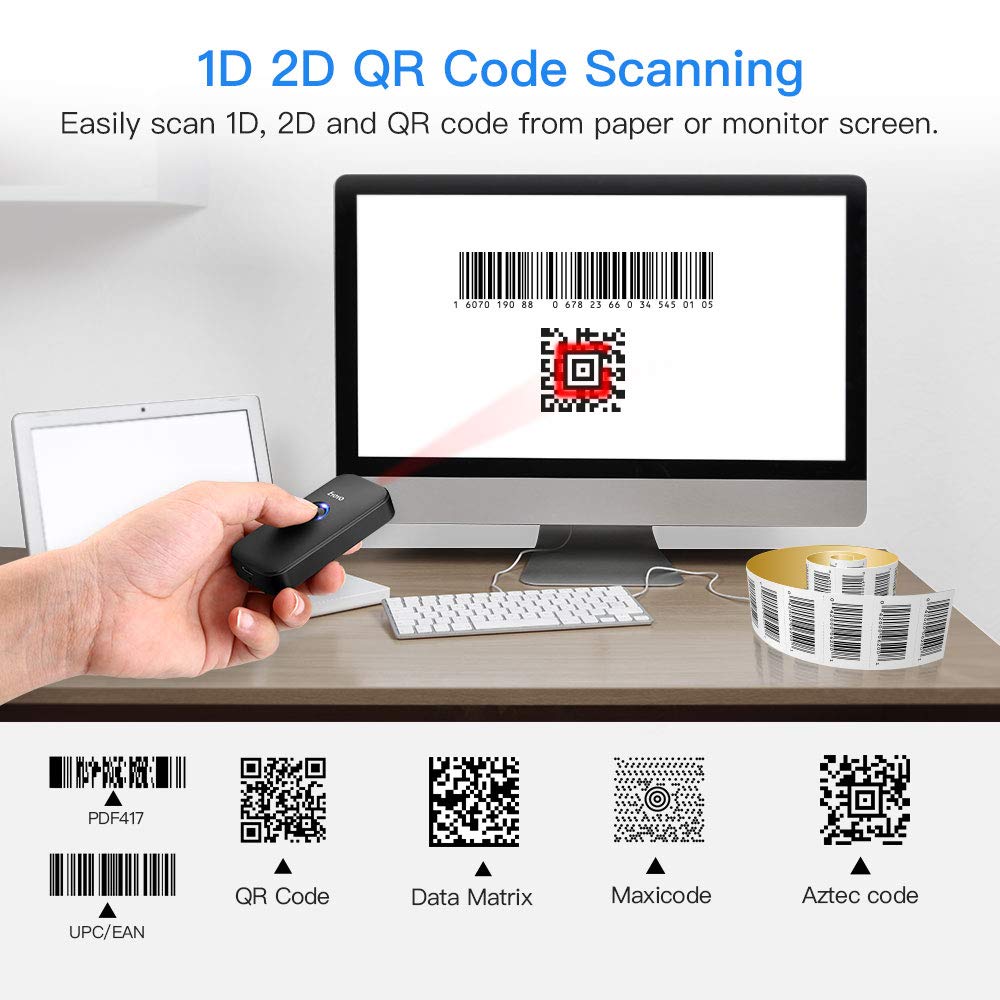 Eyoyo Eyoyo Mini Bluetooth 2D Barcode Scanner 3-in-1 USB Wireless Portable Reader for iPad iPhone Android Tablets and PC - View 5 of 9