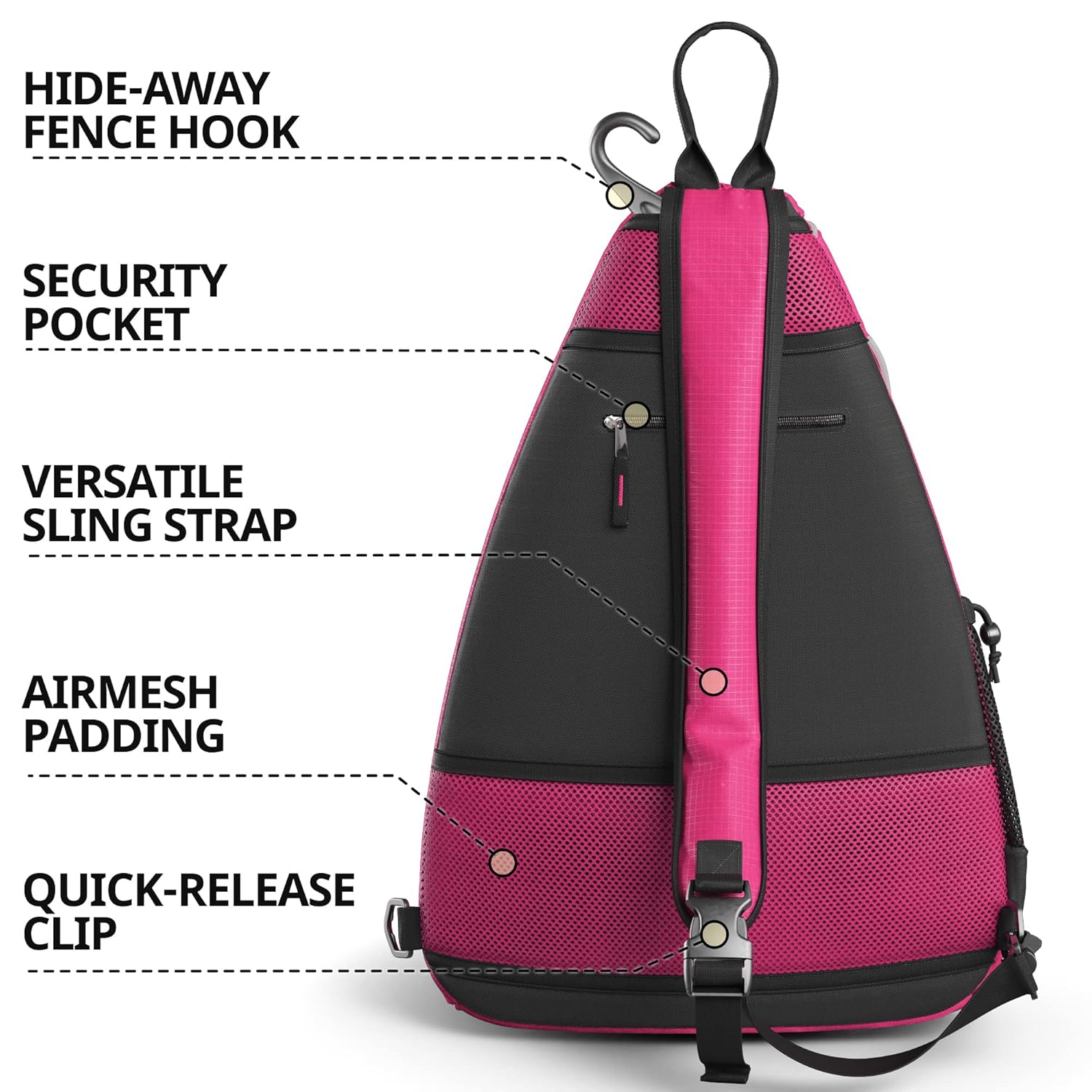 Athletico Athletico Sling Bag Crossbody Backpack for Pickleball Tennis Racketball Travel for Men and Women Pink - View 3 of 9