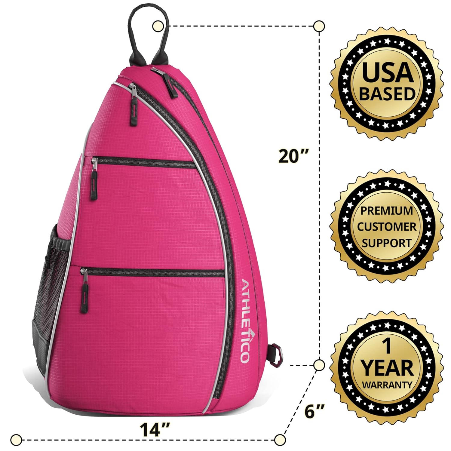 Athletico Athletico Sling Bag Crossbody Backpack for Pickleball Tennis Racketball Travel for Men and Women Pink - View 4 of 9