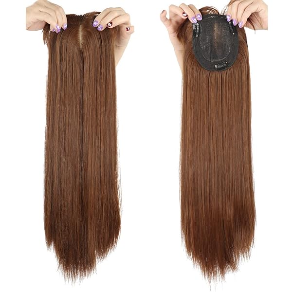 LesafeV 50cm Long Seamless Nature Look Clip in Hairpiece with Side Fringe Extension Crown Topper for Women with Thinning Straight Light Brown Hair