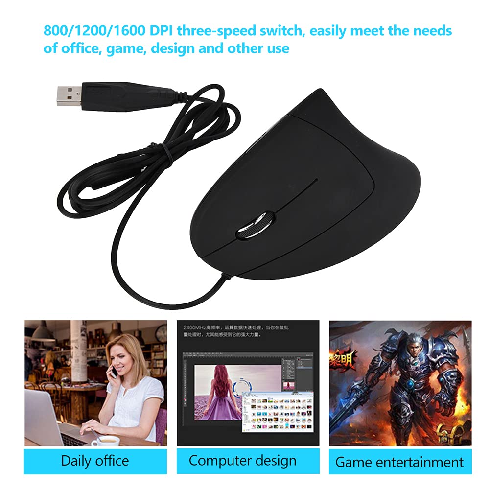 Wendry Ergonomic Left Handed Vertical USB Wired Mouse with 3 Adjustable DPI and 6 Programmable Buttons for Laptop and Desktop Gaming - View 6 of 9