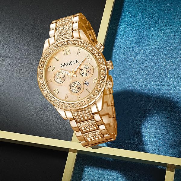 FANMIS FANMIS Unisex Luxury Pave Crystal Diamonds Quartz Watch - B Gold Stainless Steel Bracelet - View 4 of 10