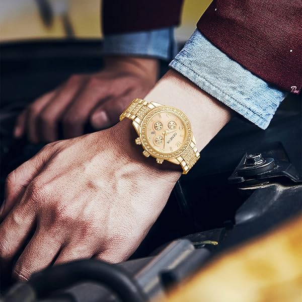 FANMIS FANMIS Unisex Luxury Pave Crystal Diamonds Quartz Watch - B Gold Stainless Steel Bracelet - View 7 of 10
