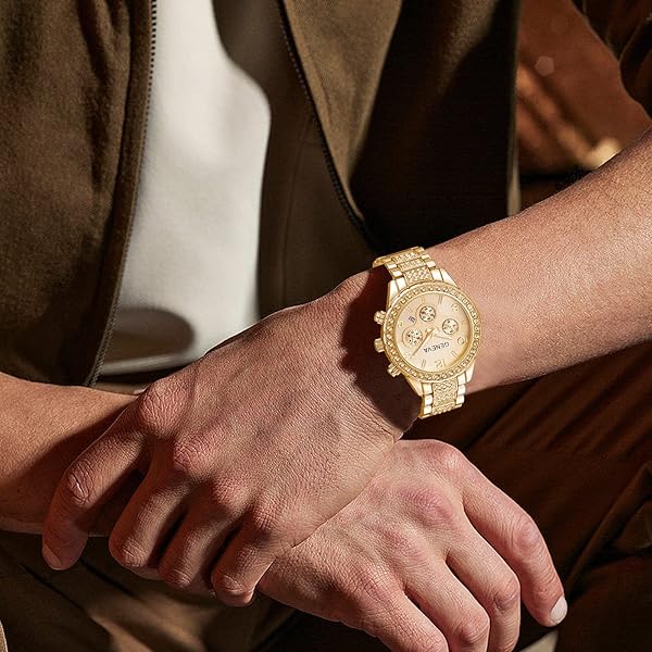 FANMIS FANMIS Unisex Luxury Pave Crystal Diamonds Quartz Watch - B Gold Stainless Steel Bracelet - View 10 of 10