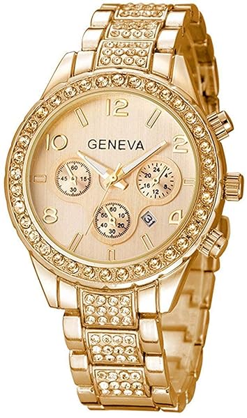 FANMIS FANMIS Unisex Luxury Pave Crystal Diamonds Quartz Watch - B Gold Stainless Steel Bracelet - View 2 of 10