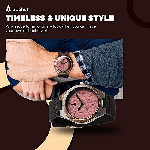 Treehut Wooden Watches for Men with Japanese Miyota Movement Stylish Bamboo Wood Wrist Watch Adjustable Stainless Steel Buckle Leather Straps - View 5 of 8