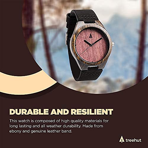 Treehut Wooden Watches for Men with Japanese Miyota Movement Stylish Bamboo Wood Wrist Watch Adjustable Stainless Steel Buckle Leather Straps - View 6 of 8