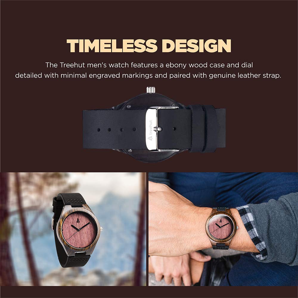 Treehut Wooden Watches for Men with Japanese Miyota Movement Stylish Bamboo Wood Wrist Watch Adjustable Stainless Steel Buckle Leather Straps - View 7 of 8