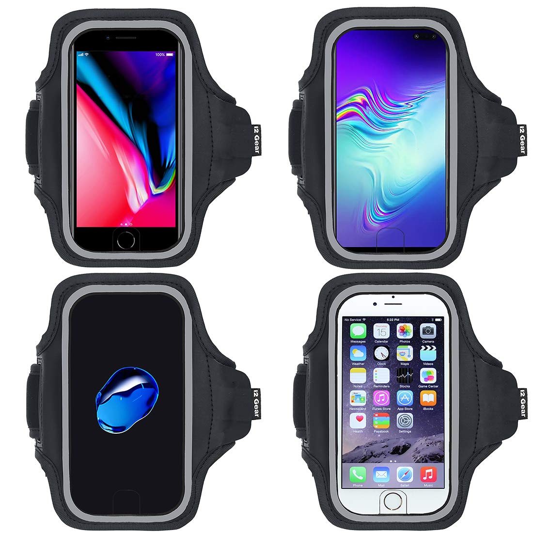 i2 Gear i2 Gear Cell Phone Running Armband for iPhone 13 12 11 Pro Galaxy S10 S9 Moto P30 G7 G6 Z Play Black 65 - View 3 of 6