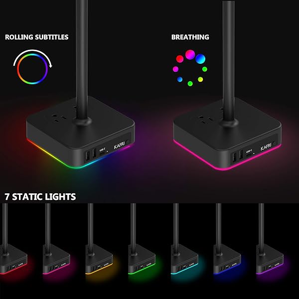 KAFRI KAFRI RGB Headphone Stand with USB Charger and 3 Ports Ideal for Gaming Desk Accessories and Boyfriend Gifts - View 2 of 7