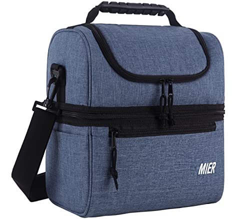 MIER MIER 2 Compartment Lunch Bag Leakproof Insulated Cooler for Men Women Bluesteel Medium Ideal for Work
