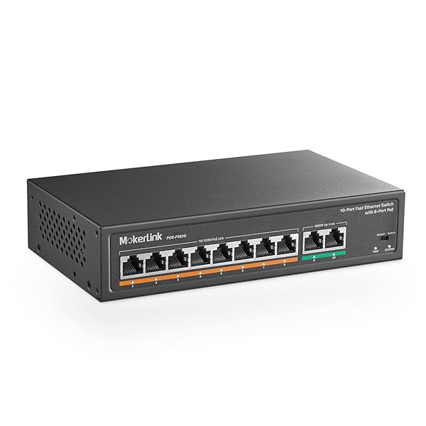 MokerLink MokerLink 8 Port PoE Switch with 2 Gigabit Uplink 802.3af/at PoE+ 100Mbps 120W Power Extend 250Meter Metal Plug and Play
