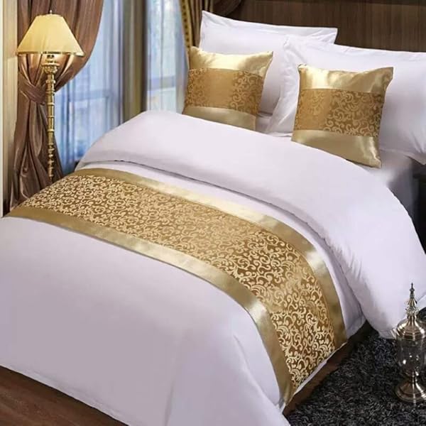 Twelve Elegant 12 Champagne Floral Queen Bed Runner - 19.7x82.7in Bedding Scarf for Home & Hotel Decor
