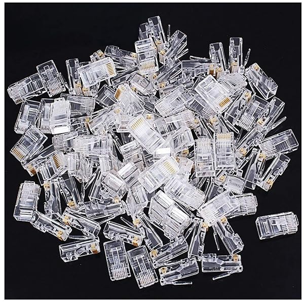Fjiangyi 1000 Pcs Cat5 RJ45 Connectors Ethernet Cable Crimp Connectors for Solid Wire and Standard Cable Transparent Bag of 1000