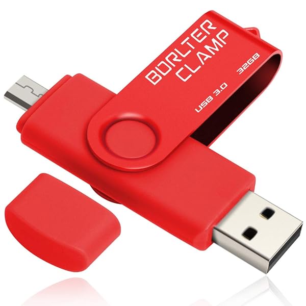 BorlterClamp 32GB USB 3.0 Dual Port Flash Drive for Android Smartphone Tablet and Computer Red