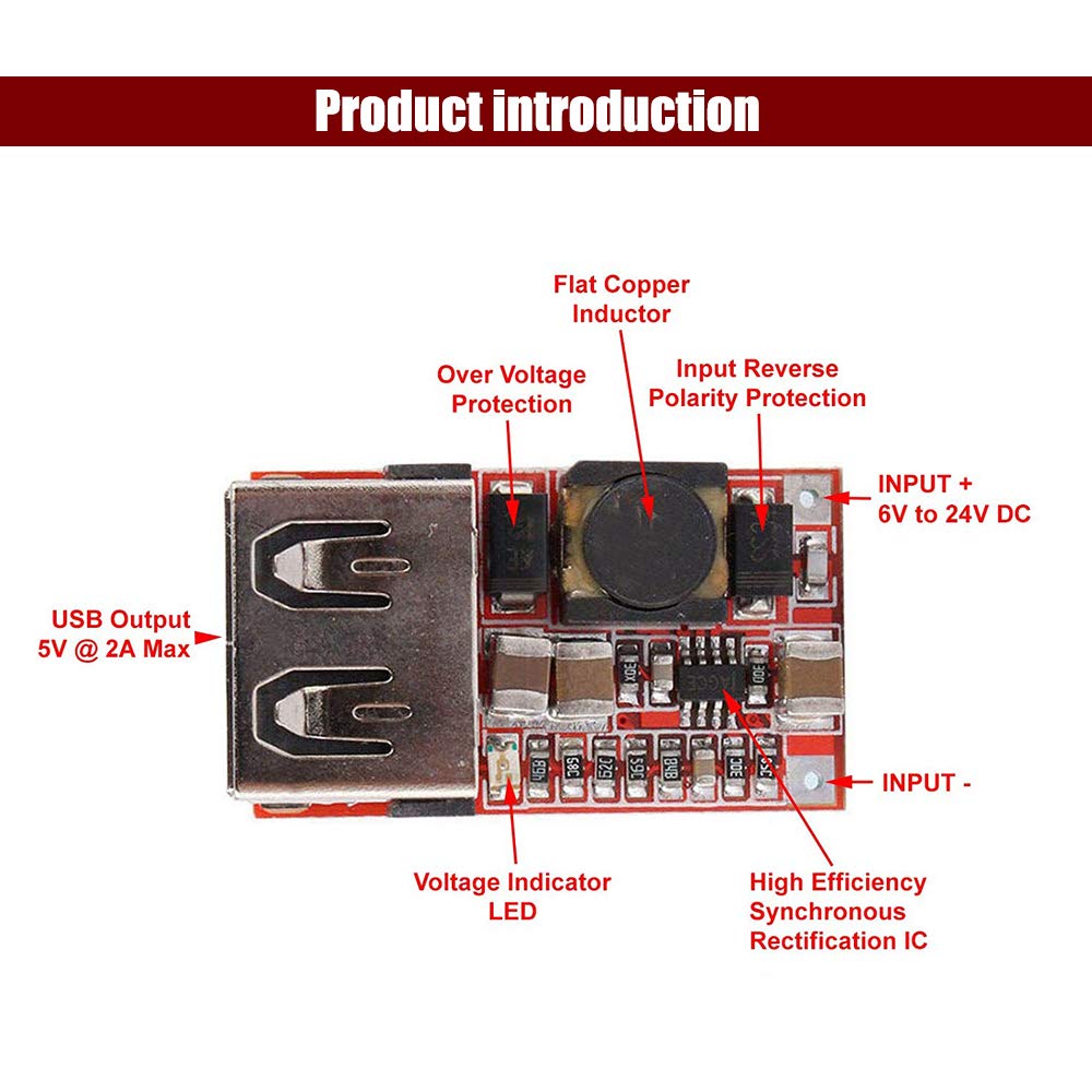 KOOBOOK Buy KOOBOOK 5Pcs DC-DC 6-20V to 5V 3A Car USB Charger Module - Efficient Step Down Converter - View 2 of 6