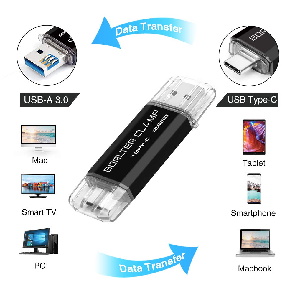 128GB USB Type-C Flash Drive BorlterClamp Dual Drive OTG Memory Stick for Android Smartphones Samsung Galaxy LG Google Pixel PC Gold - View 2 of 7