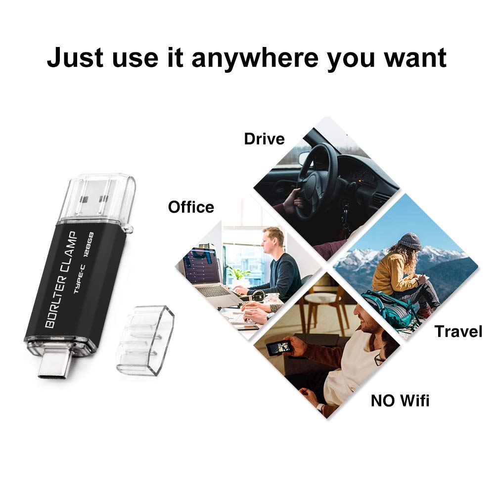 128GB USB Type-C Flash Drive BorlterClamp Dual Drive OTG Memory Stick for Android Smartphones Samsung Galaxy LG Google Pixel PC Gold - View 7 of 7