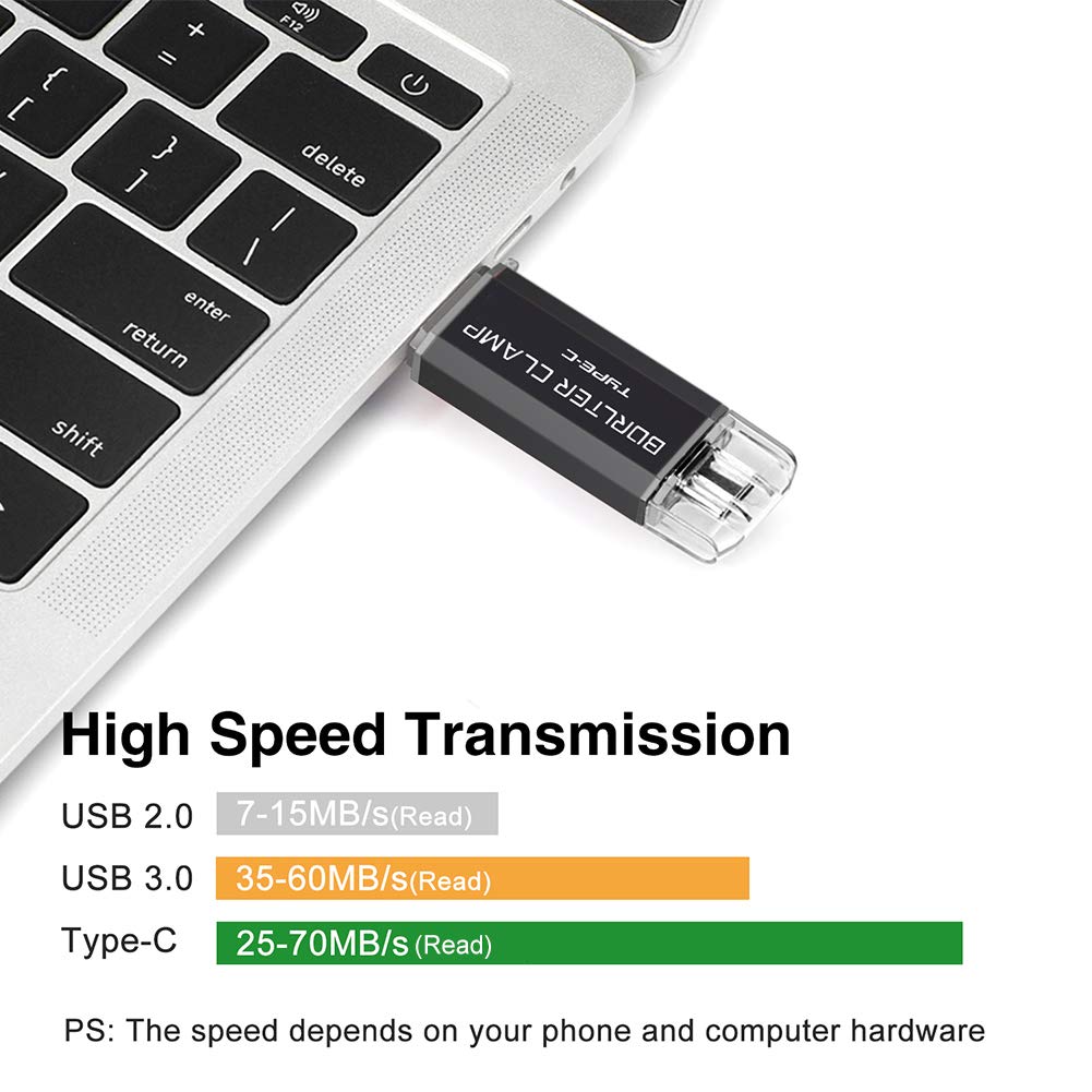 BORLTER CLAMP 128GB USB Type C Flash Drive BorlterClamp Dual Drive for Android Smartphones Samsung Galaxy S10 S9 S8 Note 9 LG Google Pixel PC Silver - View 5 of 9