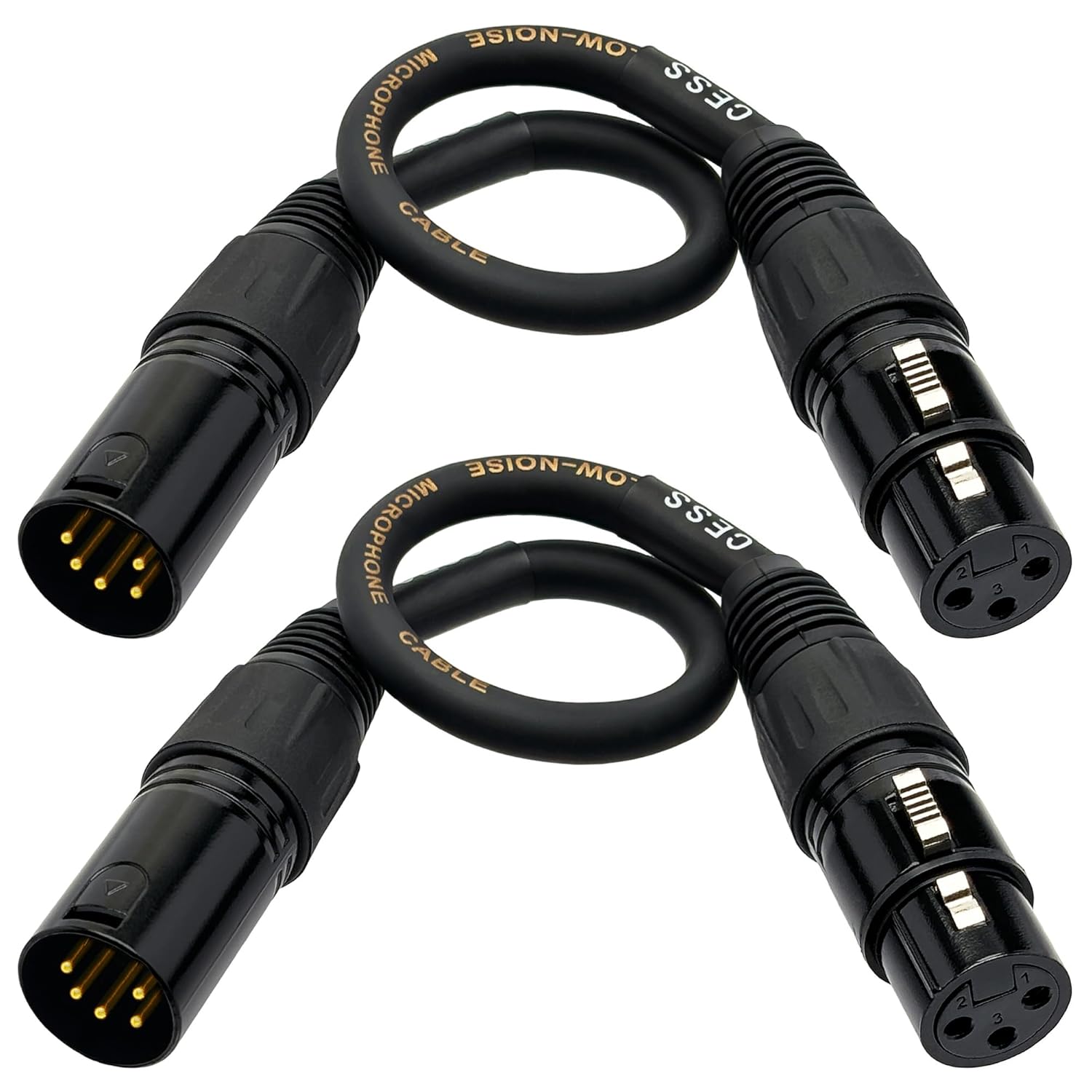 CNCESS CESS-017 3 Pin XLR Female to 5 Pin XLR Male Adapter Cable 6 Inch Length 2 Pack Durable Audio Converter for DMX Microphones - View 2 of 8