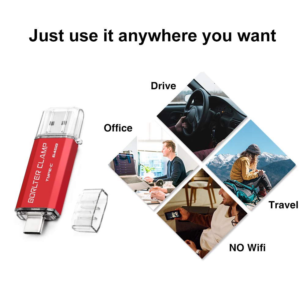 BORLTER CLAMP 64GB USB Type C Flash Drive BorlterClamp Dual Drive for Android Smartphones Samsung Galaxy S10 S9 S8 Note 9 LG Google Pixel PC Silver - View 7 of 9