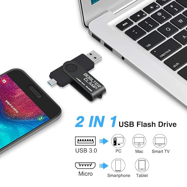 BORLTER CLAMP BorlterClamp 64GB USB 3.0 Dual Port Flash Drive for Android Smartphone Tablet and Computer Black - View 3 of 8
