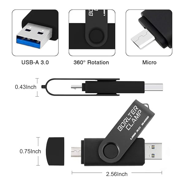BORLTER CLAMP BorlterClamp 64GB USB 3.0 Dual Port Flash Drive for Android Smartphone Tablet and Computer Black - View 8 of 8
