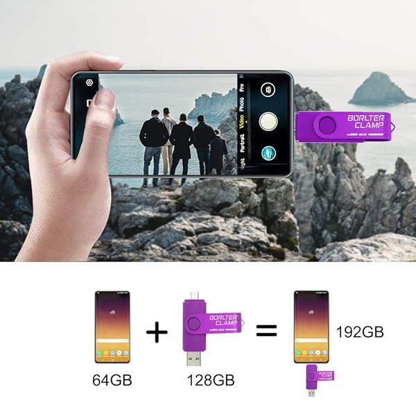 BORLTER CLAMP BorlterClamp 128GB USB 3.0 Flash Drive Dual Port Memory Stick for Android Smartphone Tablet and Computer Purple - View 4 of 7