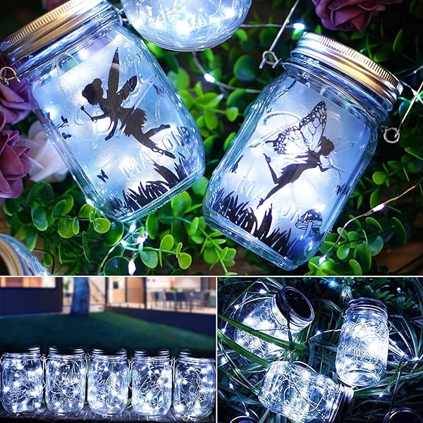 ZNYCYE ZNYCYE 12 Pack Mason Jar Solar Lights Outdoor Waterproof Fairy String Lights for Garden Patio Lawn Decoration Cool White - View 2 of 9