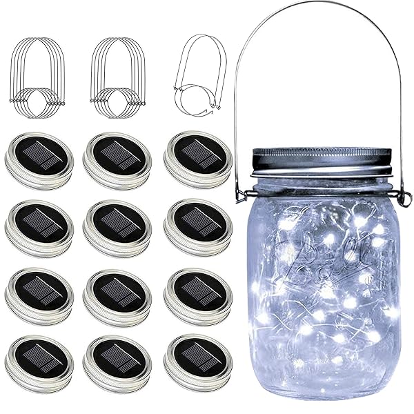 ZNYCYE ZNYCYE 12 Pack Mason Jar Solar Lights Outdoor Waterproof Fairy String Lights for Garden Patio Lawn Decoration Cool White