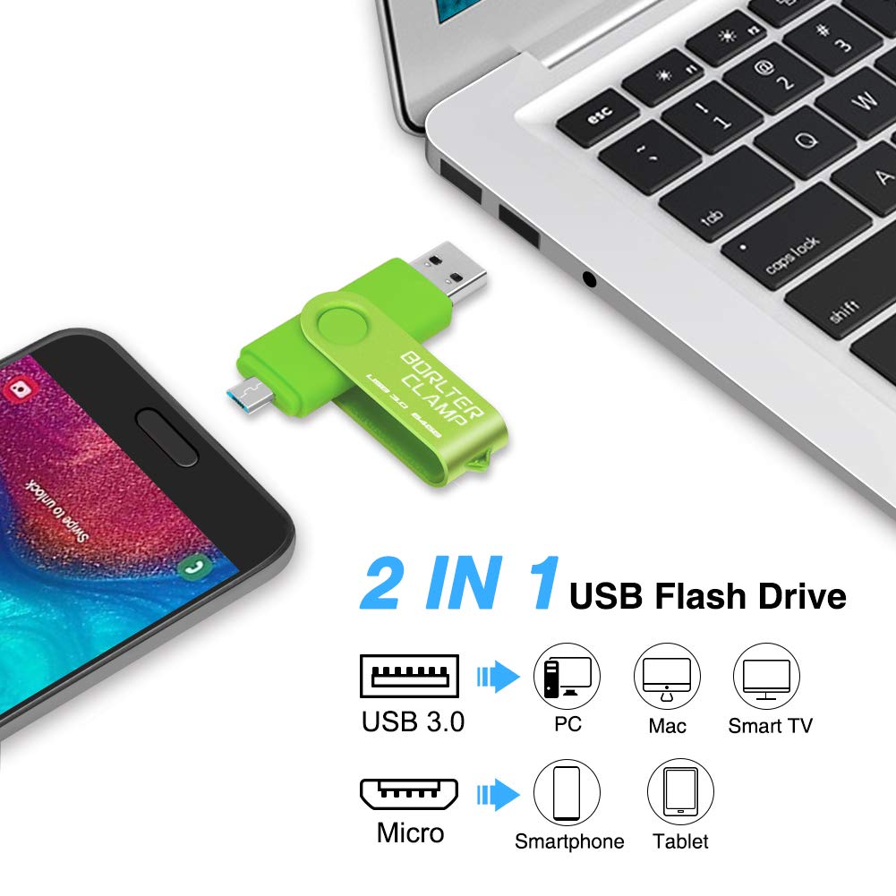 BorlterClamp 64GB USB 3.0 Dual Port Flash Drive for Android Smartphone Tablet and Computer Green - View 2 of 7