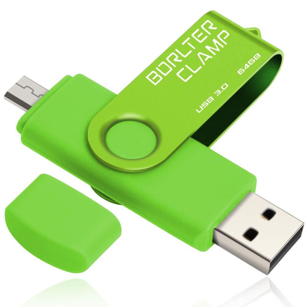 BorlterClamp 64GB USB 3.0 Dual Port Flash Drive for Android Smartphone Tablet and Computer Green