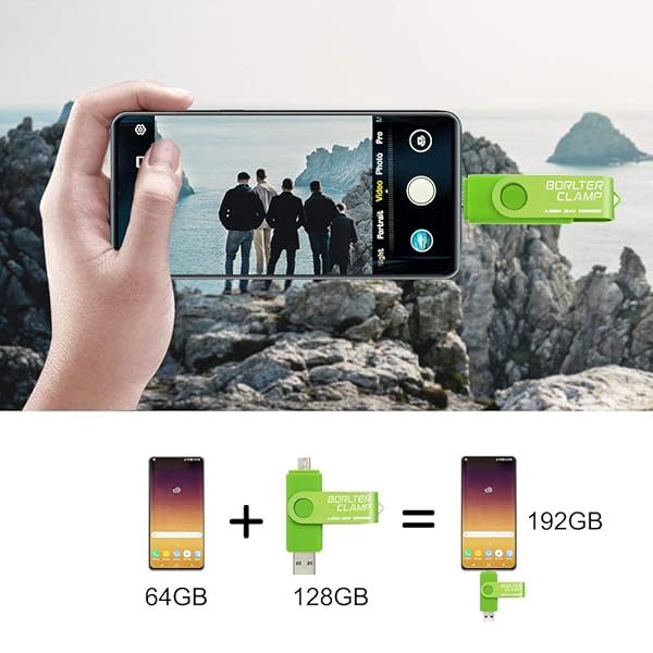 BORLTER CLAMP BorlterClamp 128GB USB 3.0 Flash Drive Dual Port Memory Stick for Android Smartphone Tablet and Computer Green - View 4 of 7