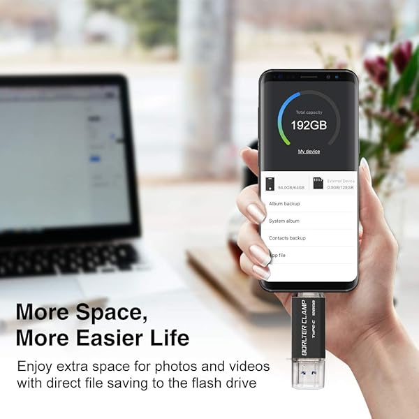 BORLTER CLAMP 128GB Type C USB 3.0 Dual Port Flash Drive for Android Smartphones Tablets and Computers Black - View 4 of 7