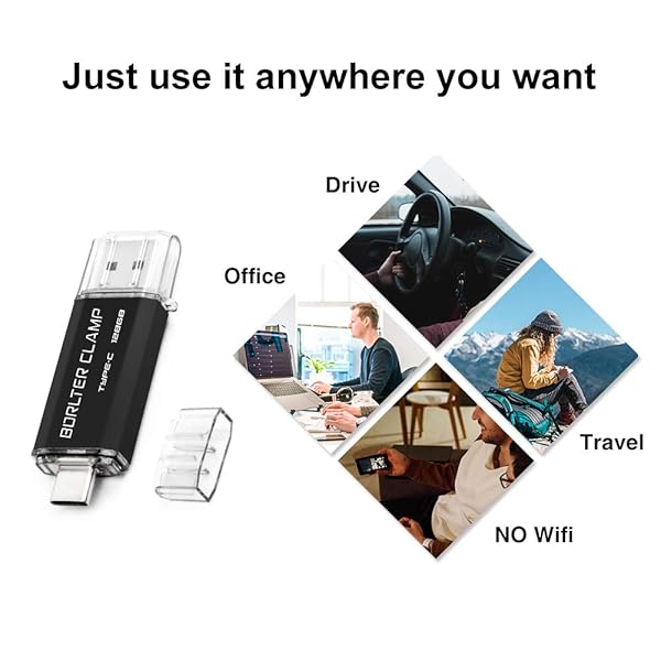 BORLTER CLAMP 128GB Type C USB 3.0 Dual Port Flash Drive for Android Smartphones Tablets and Computers Black - View 7 of 7