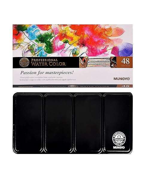 MUNGYO Buy Mungyo Professional Half Pan Watercolor Set (48 Colors) with Tin Case & Mixing Palette - Perfect for Artists!